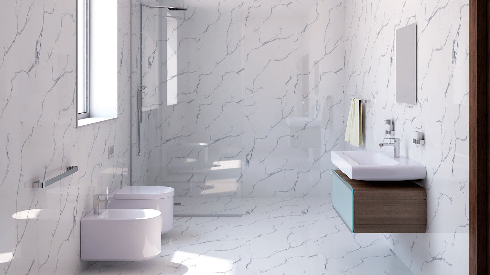 Sleek Marble Vein Porcelain Bathroom Tiles 