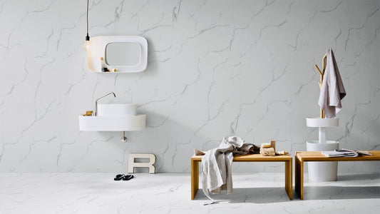 Carrara Grey Marble Vein Porcelain Tiles - Minimalist Bathroom Design