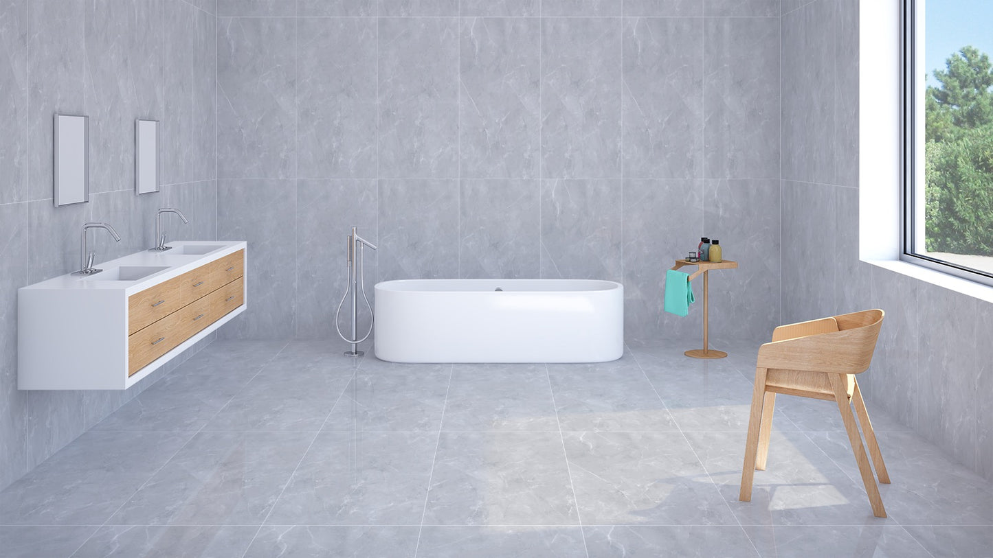 Sleek Grey Matte Porcelain Tiles - Modern Minimalist Bathroom Elegance