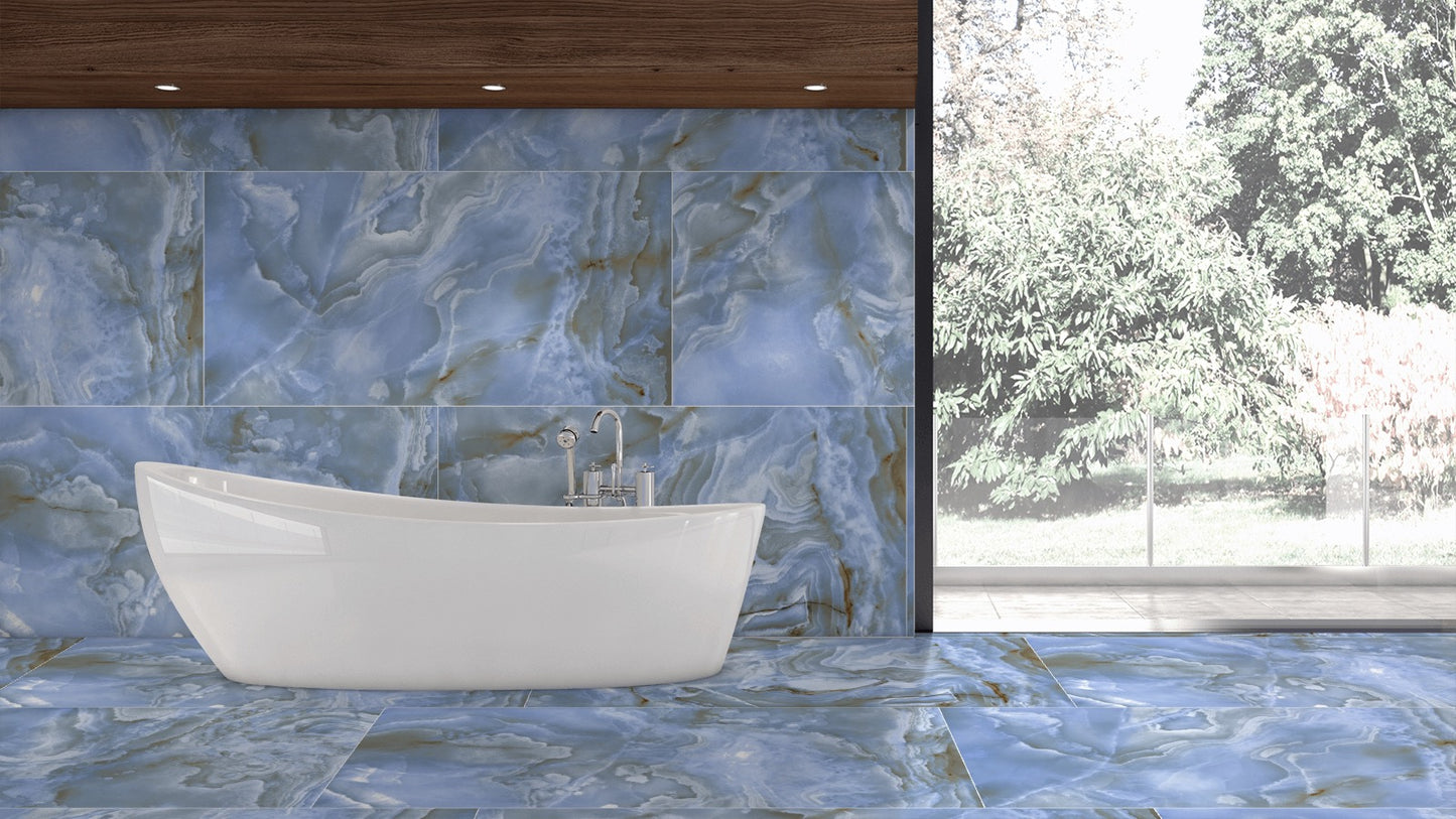 Oceanic Blue Marble Porcelain Tiles - Nautical Serenity for Your Bathroom