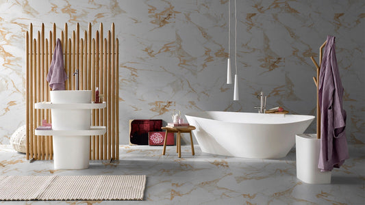 Elegant Gold Marble Porcelain Tiles - Sumptuous Bathroom Indulgence