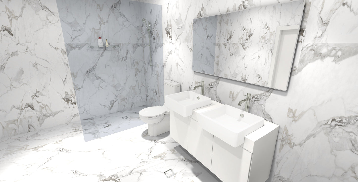 Stratton Mercury Marble Porcelain Tiles - Pure Bathroom Refinement