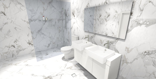 Stratton Mercury Marble Porcelain Tiles - Pure Bathroom Refinement