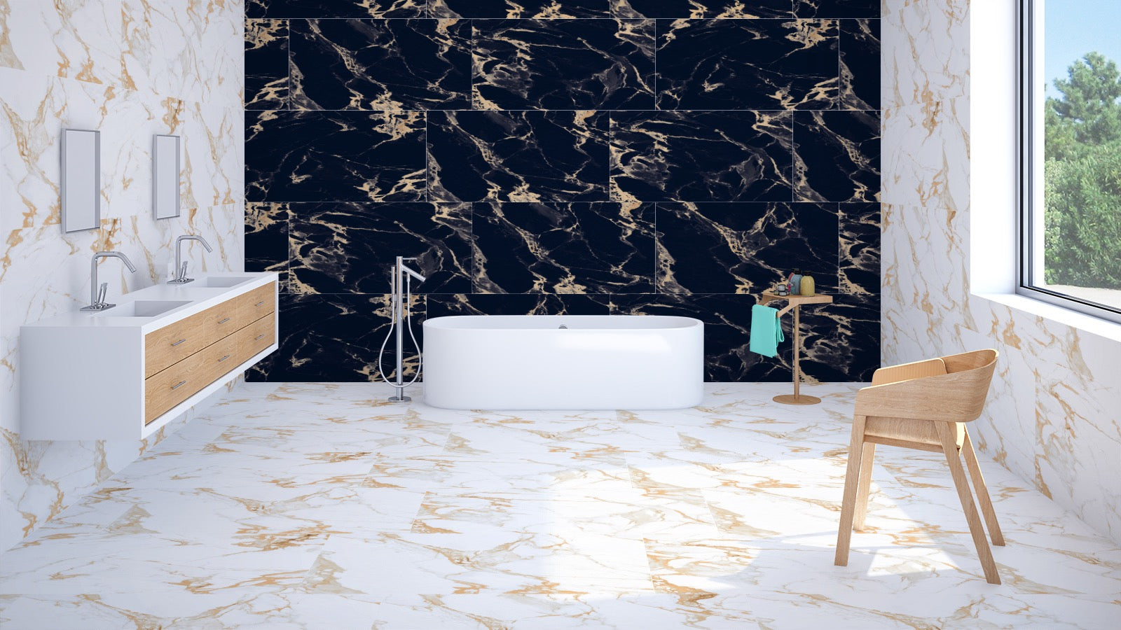 Bold Black and Gold Marble Porcelain Tiles